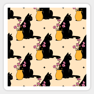 Playful Black Cat Pattern in beige Sticker